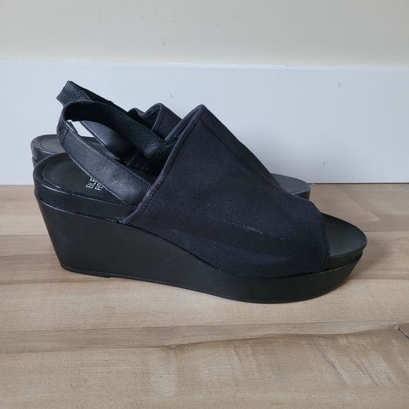 Eileen Fisher Platform Slingback Open Toe Fabric Sandal Black - Picture 3 of 6